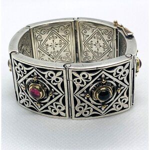 Konstantino Multi Gemstone Bracelet Sterling Silver 18K Wide Panel
